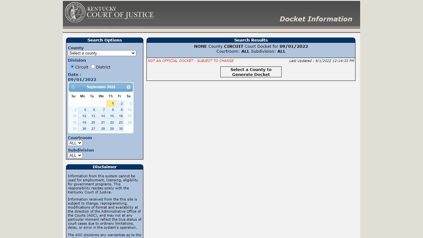 KCOJ Docket